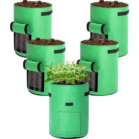 Randaco 5X Saco de cultivo de fieltro transpirable 27 L, con asas y ventana de cosecha, para verduras, flores y frutas