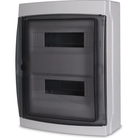 Centralino da parete 24 moduli con portello fumé, grigio RAL 7035, 290x290x140 mm, IP65, ideale per installazioni elettriche interne ed esterne (1/3)