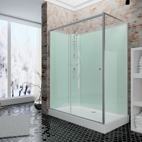 Cabine de douche intégrale 120 x 80 x 204 cm avec porte coulissante, verre 5 mm, cabine de douche complète Ibiza, Schulte, paroi latérale à droite, ouverture vers la gauche