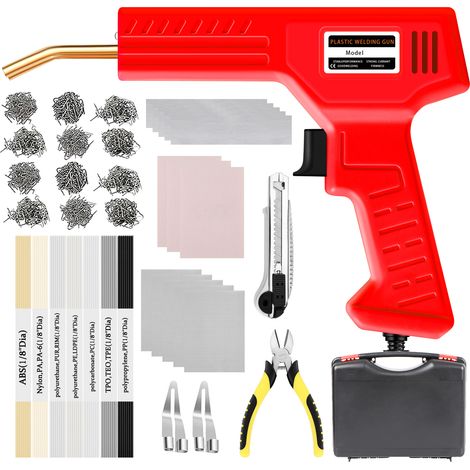 Soudeur pour plastique 220 W, kit de soudage avec 1 200 agrafeuses à chaud, pistolet à souder, 56 tiges, boîte à outils portable, réparation de pare-chocs de voiture pour la plupart des réparations, p (1/4)