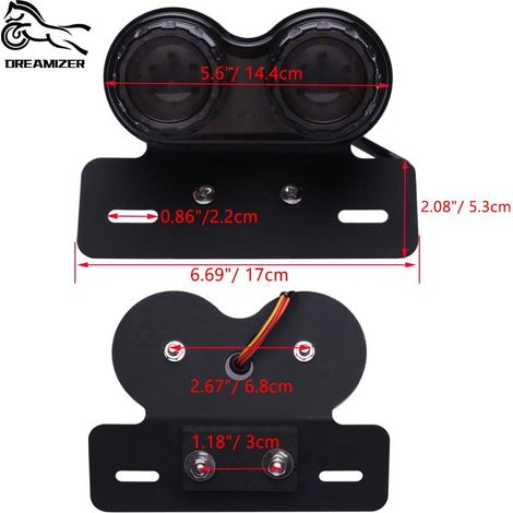 Universel 40 LED Double Feu arrière de Moto Feu de Freinage,Indicateurs de Clignotant Lampe de marche avec Support de plaque d'immatriculation pour Chopper Street Bike Dirt Bike(Fumée) (1/5)