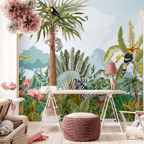 Papier peint panoramique jungle préencollé animaux sauvages H 250 x L 240 cm (1/5)