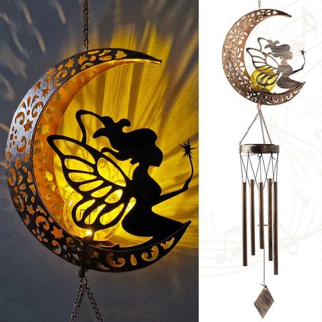 Carillon éolien LED lumineux en forme de lune creuse et d'étoile, lampe solaire décorative pour la maison, le jardin ou la cour, cadeau romantique (1/4)