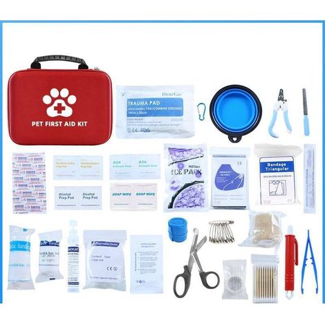 Trousse de premiers soins pour animaux de compagnie, ensemble de sacs de rangement pour fournitures d'urgence pour le traitement des plaies des chats et des chiens, 26 types et 101 pièces (1/4)