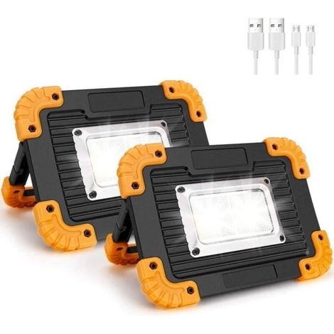 Projecteur LED Rechargeable,10W 750LM Projecteur Chantier, Lampe de Travail avec USB, 4 Modes Imperméable Lumière d\'inondation(2