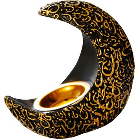 Brûleur d'encens Lune en résine noire, apaisant le stress, décoratif pour méditation, chambre, spa, art artisanal élégant, idéal relaxation, fumigation (1/5)
