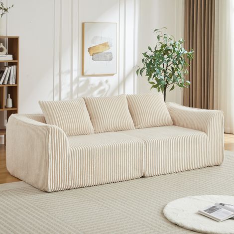 Divano modulare in velluto a coste beige con imbottitura in schiuma, linee curve, senza montaggio e facile da spostare (1/5)
