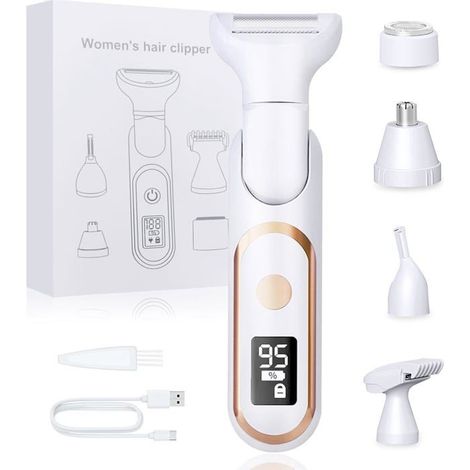 (blanc)5 en 1 Épilateur électrique pour femme, rasoir électrique étanche et indolore, rechargeable (blanc) (1/5)