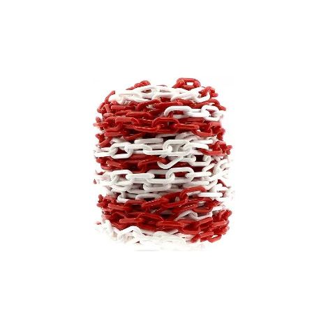 Chaine plastique rouge et blanche 7mm x 25 mètres.