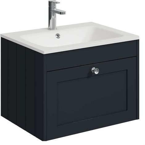 Balterley Butterton 600mm Wall Hung 1 Drawer Unit with Stone Basin 1 Tap Hole - Satin Dark Grey (1/4)