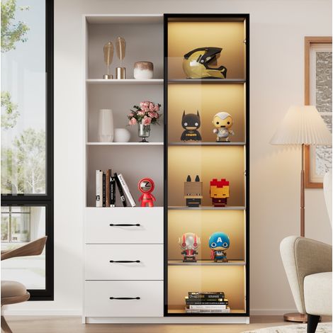 Vitrine LED 80 x 40 x 160 cm avec 3 tiroirs, 3 niches et porte vitrée DESVIAE (1/5)
