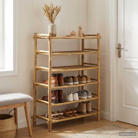 vidaXL Rack à chaussures avec étagère Naturel 6 niveaux Bambou (1/5)