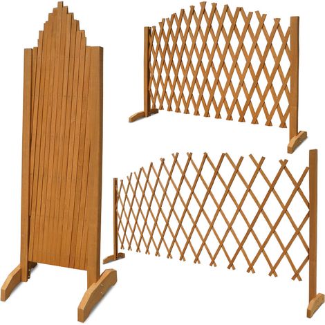 GARDEBRUK® Expanding Wooden Garden Trellis Fence Panel Expandable up to 200cm Wide Freestanding Room Divider Adjustable Privacy Screen Plant Support for Climbing Plants 200x107cm Brown (1/5)