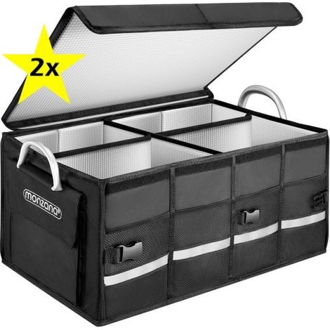 Lot de 2 Caisses / sacs de Rangement Isotherme coffre de voiture noir 60x35x30cm