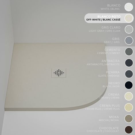 Receveur de Douche Semicirculaire SOULHOME Résine et Charge Minérale Antidérapant 90x90 cm Blanc Cassé - Grille Same (1/5)