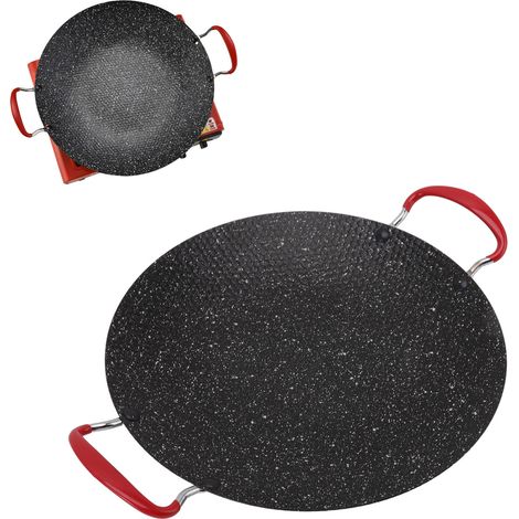 Poêle à griller coréenne antiadhésive avec poignée anti-brûlure, plaque de cuisson ronde pour barbecue à gaz ou vitrocéramique, 34 cm / 13,3 pouces (1/5)