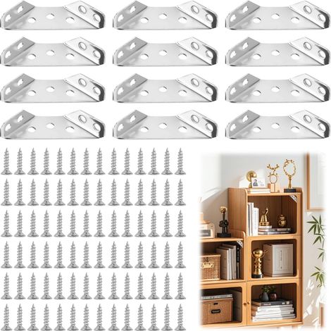 12 Pièces Equerre Fixation Inox, Equerre D'assemblage, Querre de Fixation Inox, Querres d'Angle Triangulaires, Connecteurs d'Angle Universels en Acier Inoxydable, pour é Tagère, Armoire, Chaise (1/5)