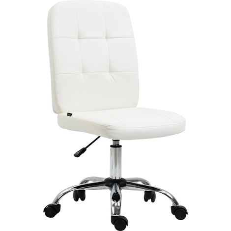 Chaise de bureau sans accoudoirs, pivotante, en similicuir, hauteur réglable, 45 x 59 x 90-100 cm, blanche