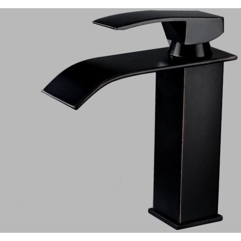 Lntyq Robinet de salle de bain à bec cascade en laiton noir, robinet de lavabo de salle de bain à poignée unique, noir mat