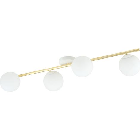 Lampada a Soffitto Splendi, Acciaio verniciato a polvere, Vetro, Bianco, Oro, 100x20x29 cm