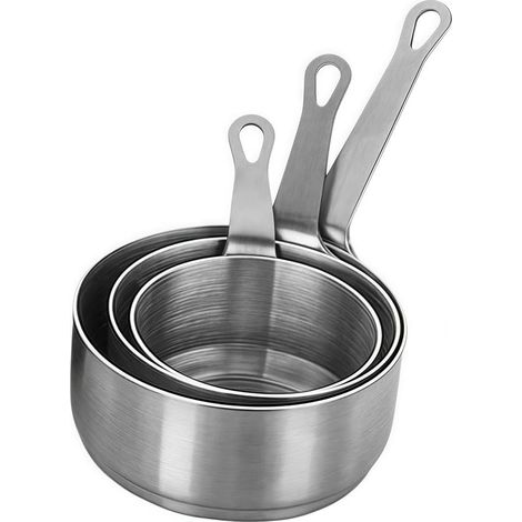 Set di 3 mini padelle in acciaio inox: ciotola impilabile per condimenti, misurino per salse e piccola ciotola da portata, adatte per ristoranti e cucine domestiche (argento) (1/5)