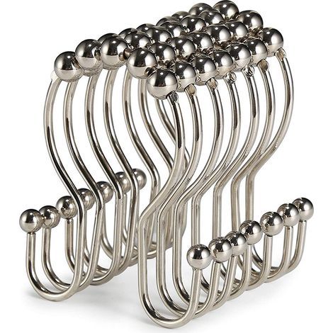 Crochets pour Anneaux de Rideau de Douche - Acier Inoxydable de qualité supérieure - Crochets Doubles avec Rouleaux Easy Glide - Six Finitions Disponibles - Lot de 12 (1/5)