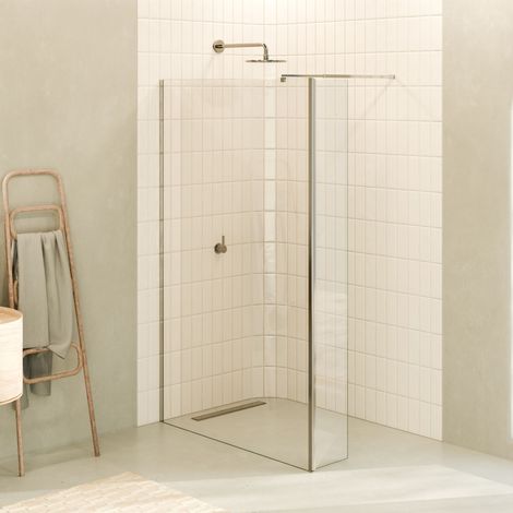 Mampara de ducha Walk-In FIONA 160x200 cm, panel abatible giratorio 40 cm giro 180°, cristal transparente 10 mm, barra 22M y perfil cromado - MOG (1/5)