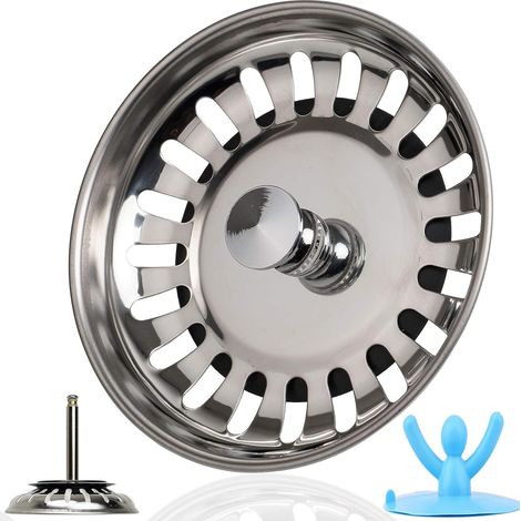 Tappo universale per lavello Ø 82 mm in acciaio inox, con vite regolabile fino a 50 mm, resistente, durevole, facile da pulire e montare/smontare
