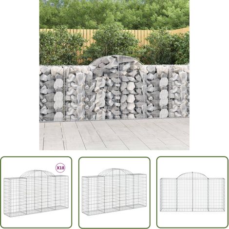 The Living Store Paniers à gabions arqués 18 pcs 200x50x100/120 cm fer galvanisé - Panier Gabion - Mur Gabion - Clôture Gabion - Décoration Jardin - Barrieres Jardin (1/5)