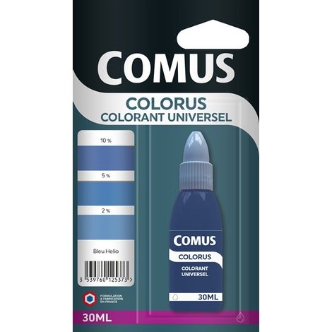 Comus – Colorant universel bleu hélio 30ml – Pour peintures à l'eau et solvantées – Ne modifie pas l'aspect – Fabrication française