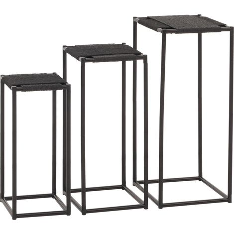 Set de 3 tables à fleurs HWC-N70, table d'appoint table support à fleurs, empilable, métal corde à papier anthracite (1/5)