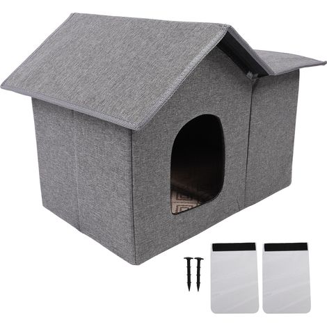 Niche pour chat d'extérieur pliable, résistante à l'eau, abri sauvage étanche, grotte grise (1/5)