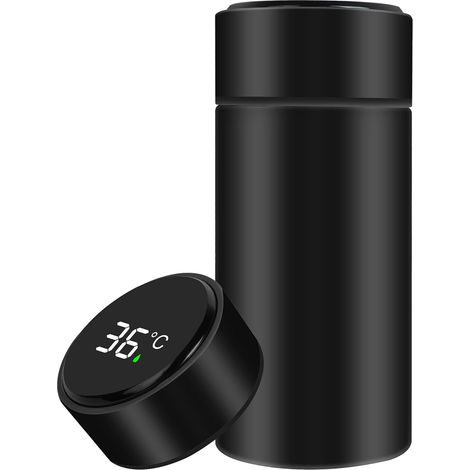 Bouteille Isotherme, Mini Gourde Isotherme en Acier Inoxydable, 200ml Bouteille d'eau intelligente avec affichage LED de la température, Etanche, sans BPA, pour Running, École, BureauNoir (1/5)