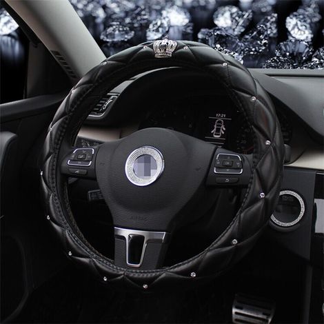Coprivolante per auto con strass di cristallo scintillanti, coprivolante universale in pelle antiscivolo da 15"/38 cm (corona) (1/4)