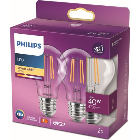 ampoule LED Standard E27 40W Blanc Chaud Claire, Verre, Lot de 2 (1/5)