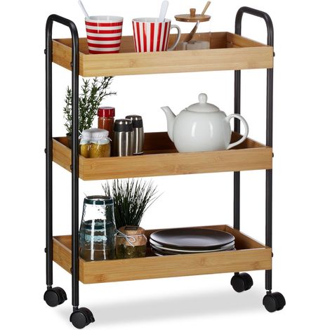 3 tier bamboo serving trolley