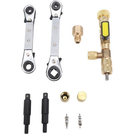 Outil de démontage de cœurs de valve avec adaptateurs de raccords SAE 1/4″ et 5/16″ – Lot de 36 pièces pour climatisation R22/R12/R407/R410/R404/R32 (1/5)