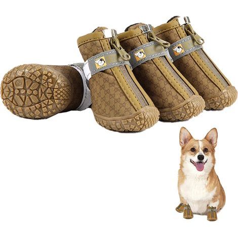 Wasserdichte Hundeschuhe, Wanderschuhe für kleine Hunde, Welpenschuhe für warme Gehwege und Schnee im Winter, braun (1/5)