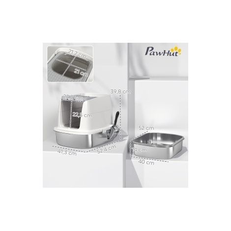 Litière fermée inox 52,4x41,3x39,8 cm blanc, entrée frontale sortie haute FLORAGRACE (1/5)