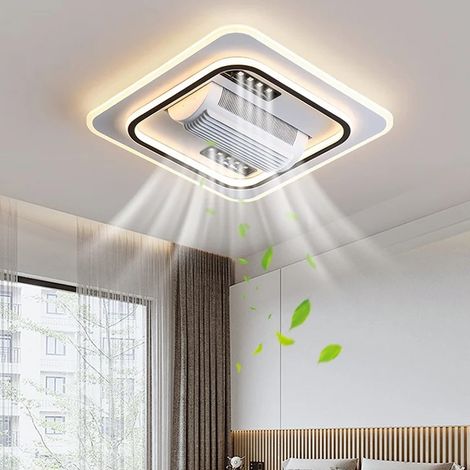 LEDANDER Invisible sans lame LED ventilateur de plafond lumière télécommande ventilateur de plafond lampe décor à la maison salon chambre-Lumière tricolore(50x11cm)
