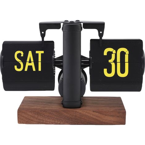 Calendrier créatif rétro horloge de bureau à rabat automatique grand nombre alimenté par batterie table mécanique numérique pour la décoration de bureau à domicile 12 heures noir (1/5)