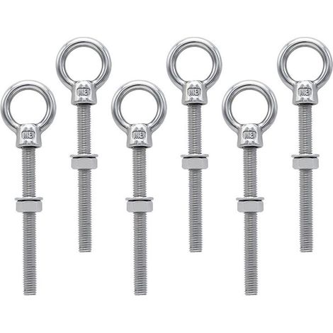 Lot de 6 Boulons à Oeil M8 x 80 mm - Vis à Anneau en Acier Inoxydable avec Filetage Métrique , Pour Fixation et Suspension ,OUYLAF (1/5)