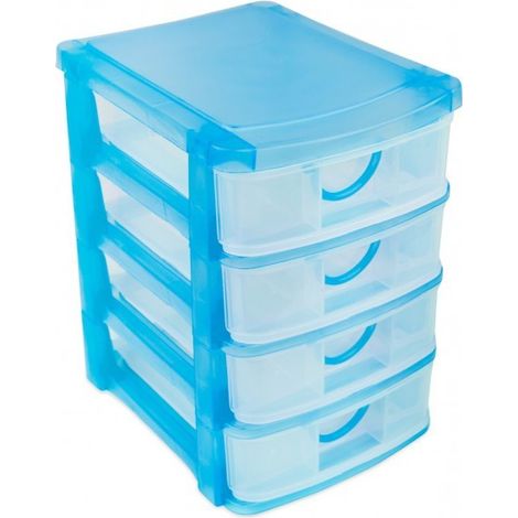 Mediawave Store – Tour de rangement 4 étagères en plastique rigide bleu clair – Dimensions 13x17x18,5 cm – Pour rangement d'outils et accessoires