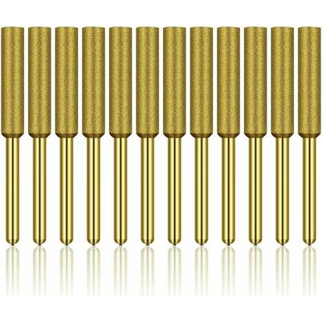 12 Pcs Diamant Affûteur de Tronçonneuse, Haute Dureté Titane Plaqué Burr Meule Meule, Affûteur de Tronçonneuse Pierre Bits, 3/16in 4.8mm H122 Derrui (1/5)