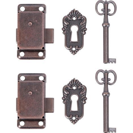 Lot de 2 verrous de porte d'armoire antiques décoratifs avec clé (1/5)