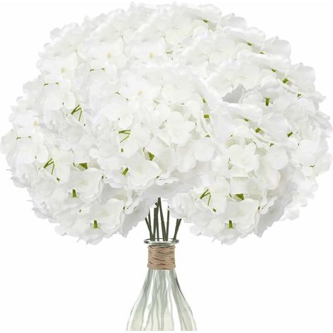 (Pure White) 12pcs Artificial Hydrangeas (with Stems), Silk Hydrangeas for Wedding, Office, Bar, Party Decorations, Table Decorations. (1/5)