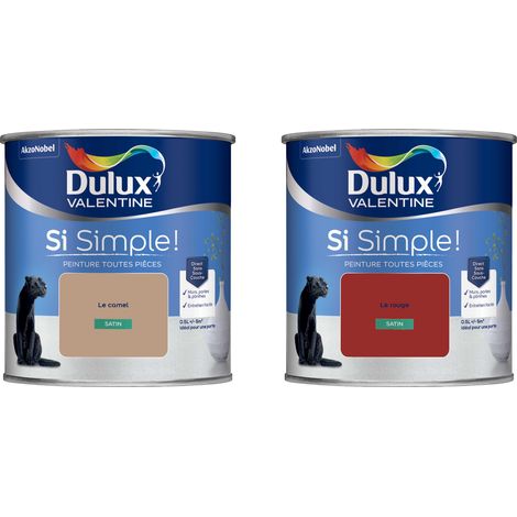 Dulux Valentine Peinture Si Simple Lot de 2 Peinture Intérieure Toutes Pièces Satin - Peinture Murs et Plafonds, Portes et Plinthes - Couleurs : Le Camel & Le Rouge 0,5 L