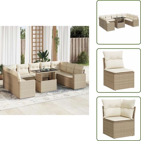 vidaXL Salon de jardin avec coussins 10 pcs beige résine tressée (1/5)