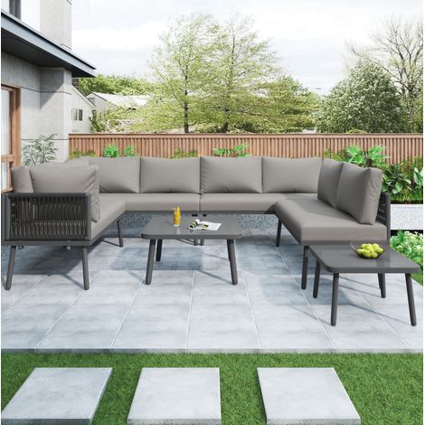 canapé fauteuil salon jardin 8 places fer gris OKMYHOME (1/5)