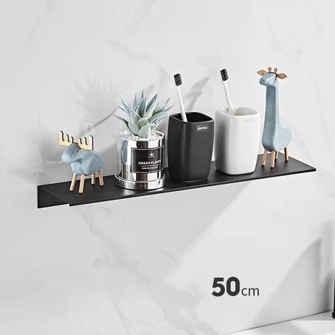 (Noir 50 cm) Étagère de rangement moderne en or brossé noir et blanc pour salle de bain, cuisine et accessoires de maison (1/5)